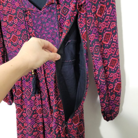 Hollister Geometric Patterned A-Line Mini Dress Long Sleeve Black Pink Boho XS - Picture 12 of 12